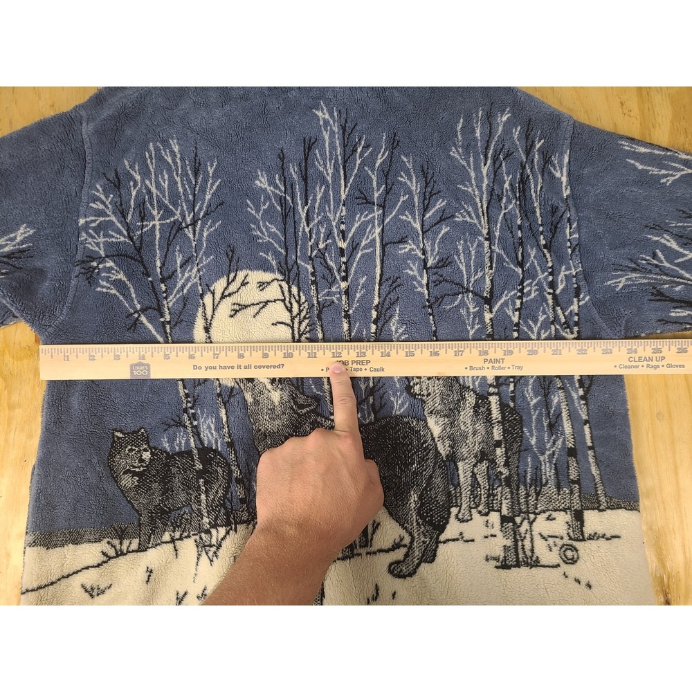 VTG National Wildlife Federation Fleece Jacket Men L Blue Wolf Moon Graphic Y2K - Picture 3 of 7